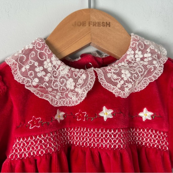 First Impressions Footed Sleeper Red Lace Smocking Y2K Girls 3-6M Baby - Picture 2 of 8